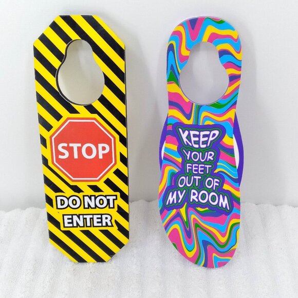 Rigid foam Door Hangers "STOP DO NOT ENTER", "KEEP YOUR FEET OUT OF MY ROOM" - Picture 1 of 3